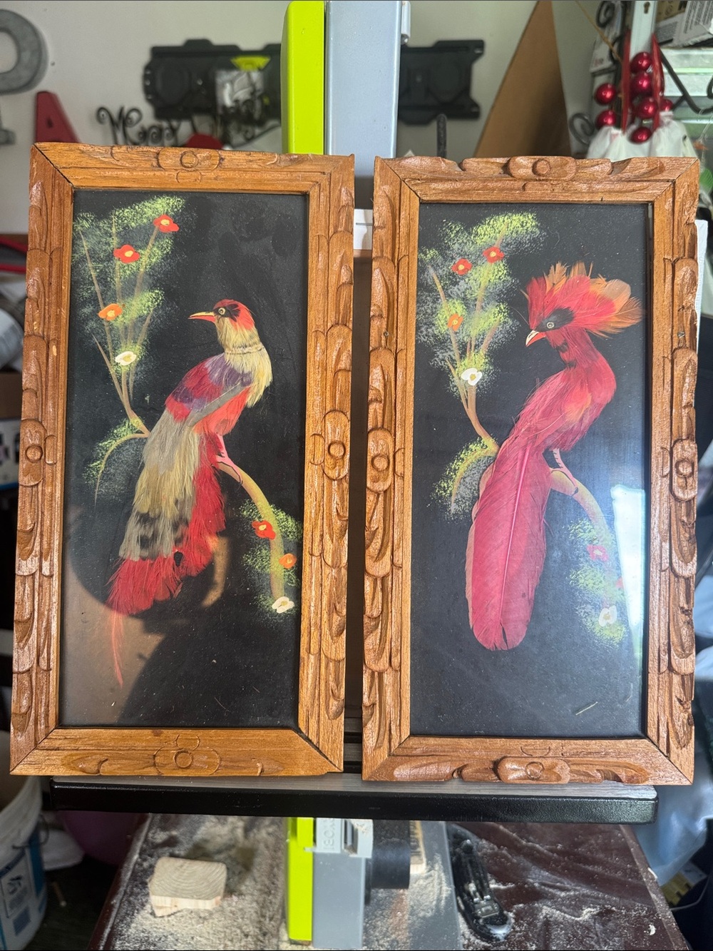 Framed Plumeria  Bird Wall Art Pair - Home Art Sculpture/mixed media